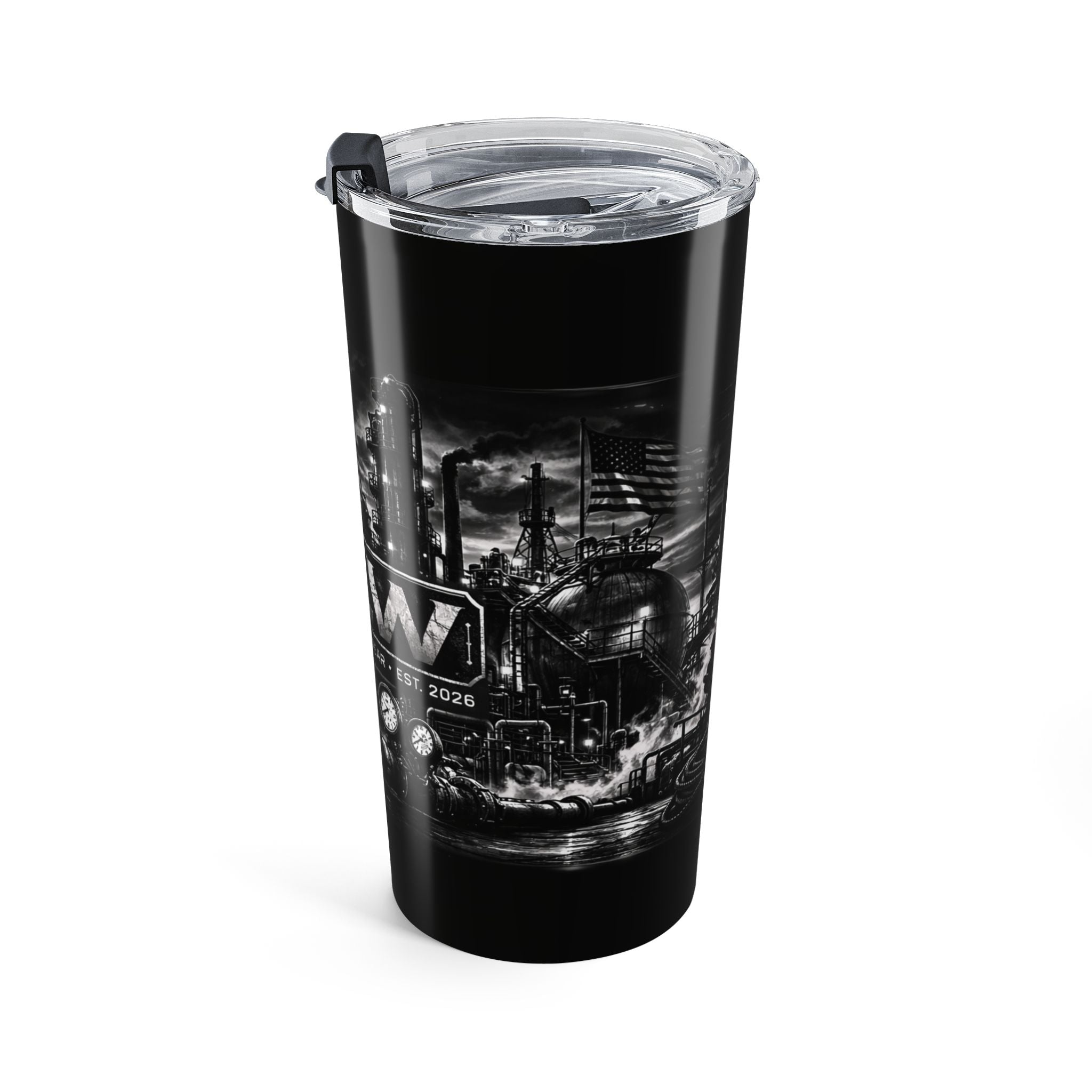 20oz Industrial Steel Tumbler — HLW Factory Scene Insulated Travel Cup
